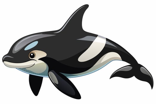 Killer whale isolated on a white background. Concept of ocean creature illustration, minimalist style, marine life, orca whale. Print, icon, digital art vector