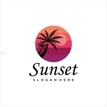 sun beach logo design, sunset with island logo design illustration vector