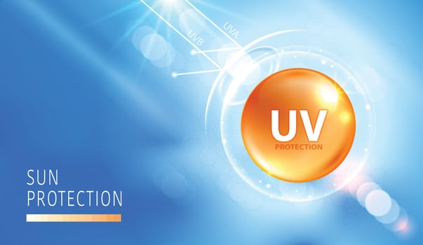 Protected shield from the sun's rays. degrees of protection against UV rays. UV protection your skin ultraviolet sunblock lotion. UV reflection skin after. cosmetic products design. design. vector
