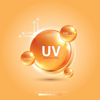Protected shield from the sun's rays. degrees of protection against UV rays. UV protection your skin ultraviolet sunblock lotion. UV reflection skin after. cosmetic products design. design. vector
