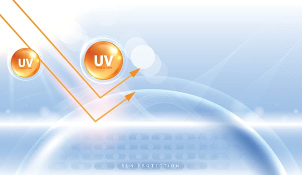 Protected shield from the sun's rays. degrees of protection against UV rays. UV protection your skin ultraviolet sunblock lotion. UV reflection skin after. cosmetic products design. design. vector
