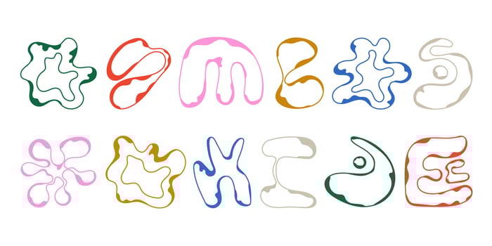 Liquid abstract organic blob shapes. Wavy elements bubbles and drops in trendy y2k style. Modern line memphis graphic elements. Brutalist design. vector