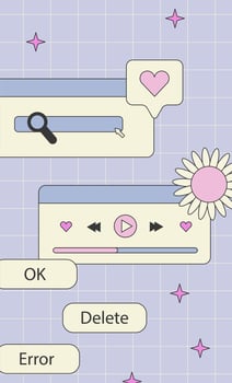 Cute nostalgic 90s retro vaporwave post and story template. Social media stories and posts with old computer aesthetic ui elements set. Illustration of retro groovy abstract interface. vector