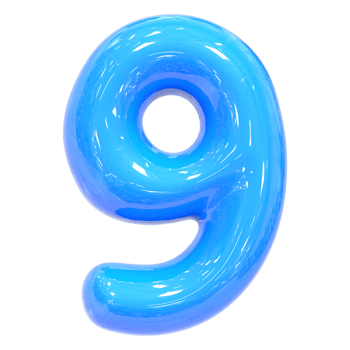 Balloon Number 9 Blue Color 3D Render png