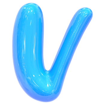 Balloon Font v Blue Color 3D Render png