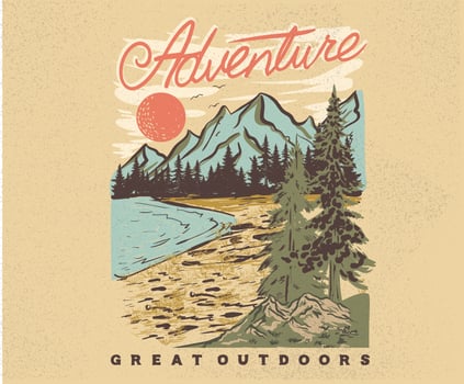 Mountain adventure vintage print design for t shirt. vector