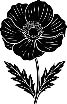 Black and white poppy flower silhouette vector
