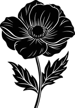 Black and white poppy flower silhouette vector