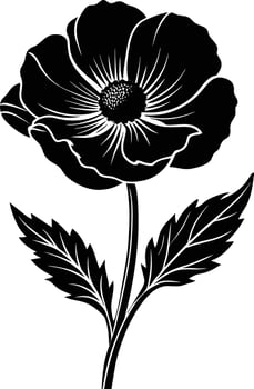 Black and white poppy flower silhouette vector