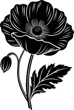 Black and white poppy flower silhouette vector
