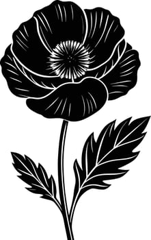 Black and white poppy flower silhouette vector