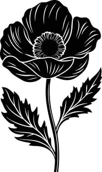 Black and white poppy flower silhouette vector