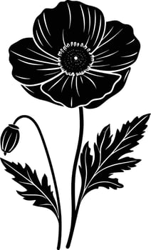 Black and white poppy flower silhouette vector