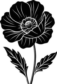Black and white poppy flower silhouette vector