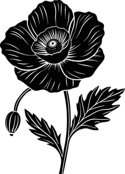 Black and white poppy flower silhouette vector