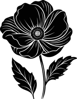 Black and white poppy flower silhouette vector