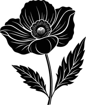 Black and white poppy flower silhouette vector