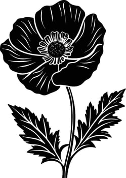 Black and white poppy flower silhouette vector