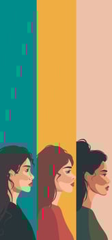 illustration of multi-ethnic women standing sideways next to different cultures and nationalities. Concept of the movement for gender equality and women's empowerment vector