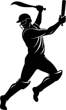 A silhouette of a cricket man holding a bat vector