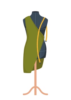 Mannequin, fabric on it and measuring tape. Accessory for tailoring. . vector