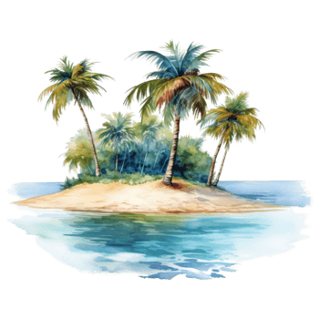 Palm Island, Summer Illustration. Watercolor Style. png