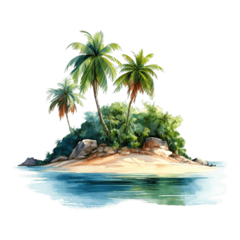 Palm Island, Summer Illustration. Watercolor Style. png