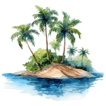 Palm Island, Summer Illustration. Watercolor Style. png