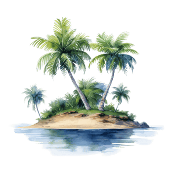 Palm Island, Summer Illustration. Watercolor Style. png
