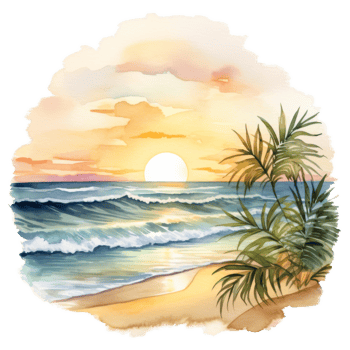 Sunset, Summer Illustration. Watercolor Style. png
