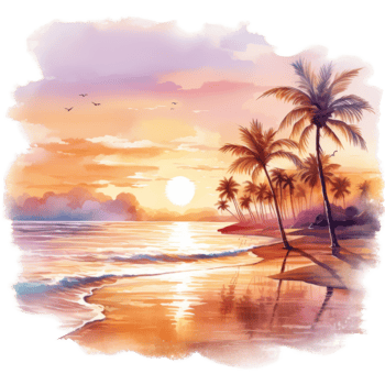 Sunset, Summer Illustration. Watercolor Style. png