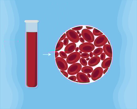 cells in a test tube. illustration of a magnifying glass with a blood. Blood test illustration. vector