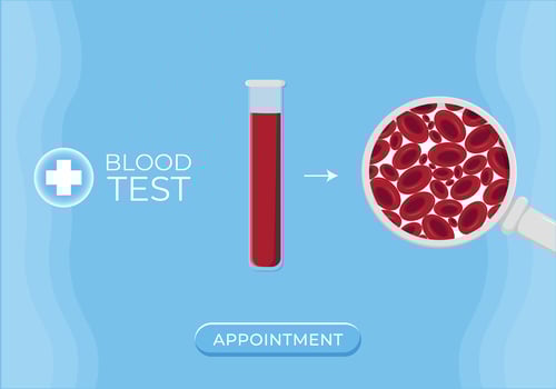 cells in a test tube. illustration of a magnifying glass with a blood. Blood test illustration. vector