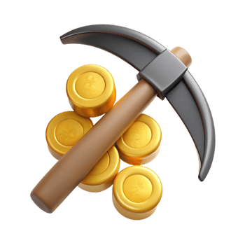 Pick Axe with Gold Coins 3d Object png
