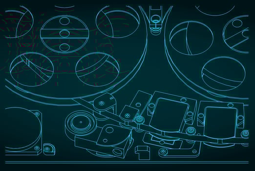 Tape drive mechanism of reel-to-reel recorder sketch vector