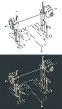 Press weight adjustable squat rack bench isometric blueprints vector