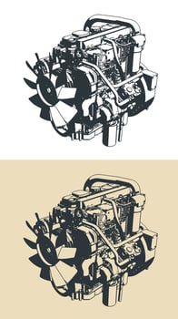 Diesel engine illustrations vector