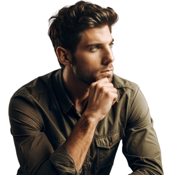 Handsome Man Wearing Green Shirt, Looking Off Camera, Thinking on Transparent Background png