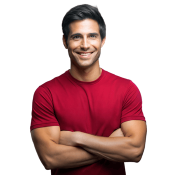 Smiling Man With Crossed Arms Wearing a Red T-Shirt on Transparent Background png