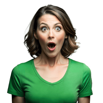 Portrait of a Woman With a Shocked Expression in a Green T-shirt on Transparent Background png