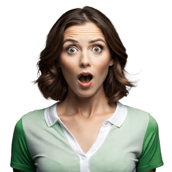 Woman With Surprised Expression in a Green and White Shirt on Transparent Background png
