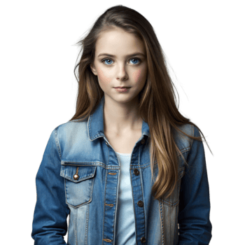 Young Woman in Denim Jacket With Blonde Hair and Blue Eyes on Transparent Background png
