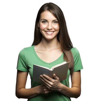Smiling Woman Holding Book Against on Transparent Background png
