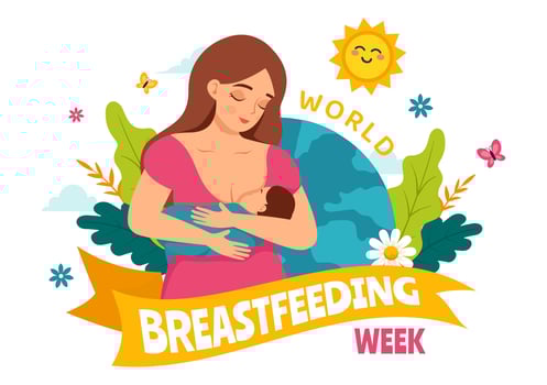 World Breastfeeding Week Illustration, Depiction of Baby Feeding with Mother's Milk in Flat Style Cartoon Background Design vector