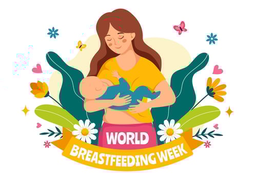 World Breastfeeding Week Illustration, Depiction of Baby Feeding with Mother's Milk in Flat Style Cartoon Background Design vector