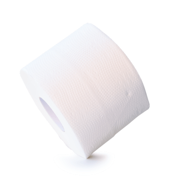 Side view of single tissue paper roll or toilet paper isolated with clipping path and shadow in file format png