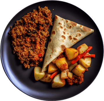 a plate with a plate of food and a tortilla png