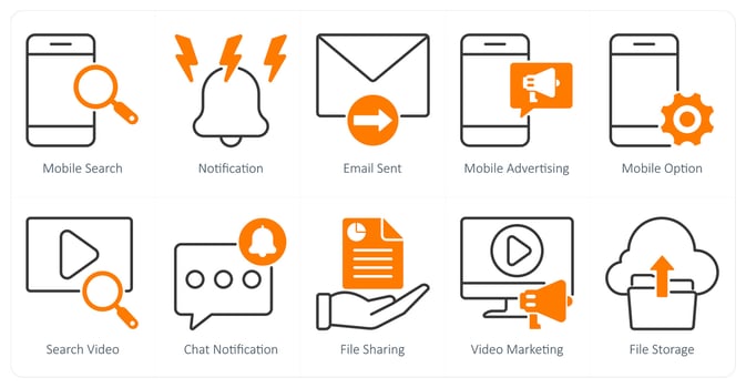 A set of 10 seo icons as mobile search, notification, email sent, mobile advertising vector