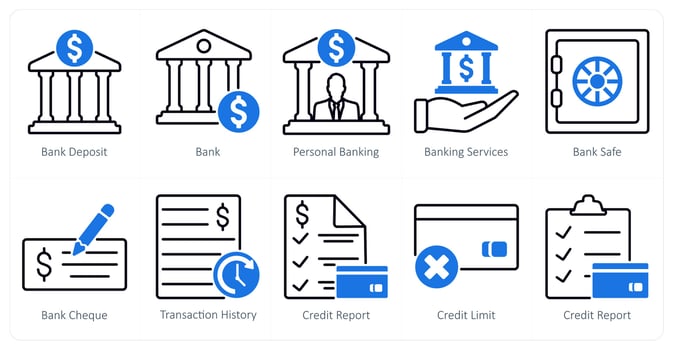 A set of 10 banking icons as bank deposit, bank, personal banking, banking services vector
