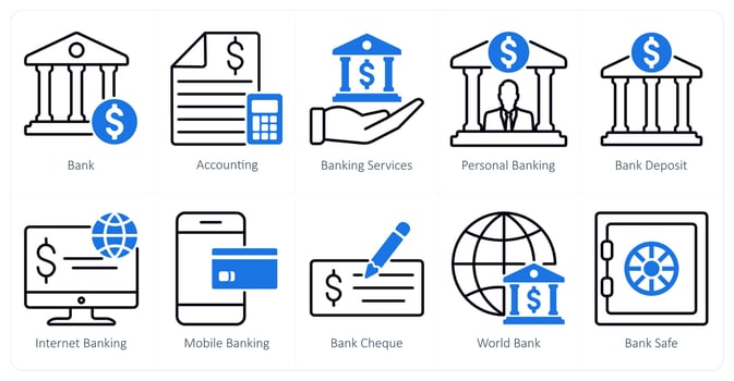 A set of 10 banking icons as bank, accounting, banking services vector